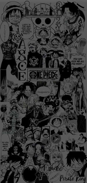 One Piece動畫角色以黑白漫畫拼貼形式呈現，帶有對話氣泡。 — 暗黑動漫風格GIF 壁紙
