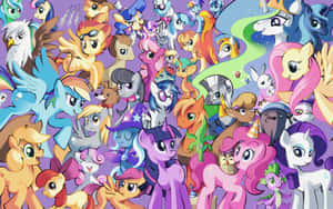 一組色彩繽紛的 My Little Pony 角色，以歡樂的卡通風格呈現。 — 可愛的馬 壁紙