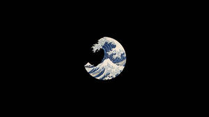 神奈川沖浪裏插圖，藍白配色，黑色背景 — 波浪 壁紙