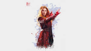 緋紅女巫身穿紅色皮夾克，手周圍有油漆飛濺和滴落。 — 女演員 壁紙