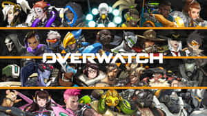 《鬥陣特攻》遊戲標誌，包含多種動漫風格的英雄角色。 — 電玩遊戲 GIF 壁紙