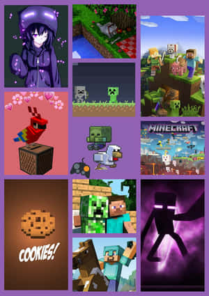 Minecraft遊戲拼貼畫，包含角色、殭屍和餅乾。 — 電玩遊戲 GIF 壁紙
