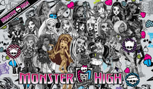 穿著哥德式服裝的Monster High角色，帶有粉紅色骷髏和愛心。 — 可愛萬聖節桌面 壁紙
