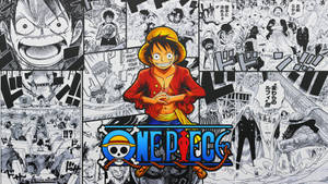 One Piece動畫角色魯夫被帶有日文字幕的漫畫面板包圍。 — 搞笑迷因 壁紙