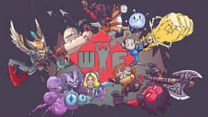 卡通遊戲角色在破裂的WTF標誌周圍行動。 — 暗黑破壞神 壁紙