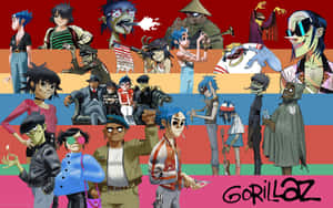 Gorillaz 動畫樂隊成員以色彩繽紛的風格化姿勢。 — 大猩猩 壁紙