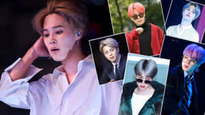 K-pop偶像的多種服裝和髮型拼貼畫。 — 智旻 壁紙