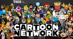 Cartoon Network標誌，周圍環繞著1992年至2012年間的經典動畫角色群像。 — 美式卡通 壁紙
