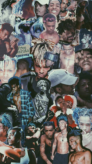 擁有繽紛髮色和紋身的嘻哈藝術家拼貼畫。 — Xxxtentacion 卡通 壁紙