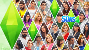 《The Sims 4》的宣傳圖像，展示多樣化角色面孔的網格。 — 4K 寵物小精靈壁紙