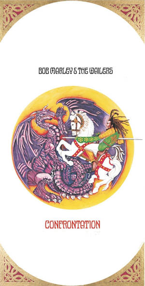 專輯封面藝術，展示了一位騎馬的戰士與巨龍戰鬥。 — 巴布·馬利語錄 壁紙