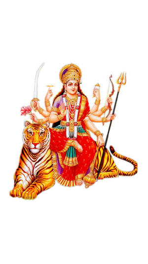 印度教女神杜爾迦（Durga）多臂持武器騎虎。 — Maa Durga 壁紙