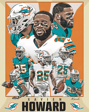 邁阿密海豚隊球員Xavien Howard的動作姿勢插圖拼貼畫。 — 運動 壁紙
