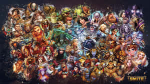 來自《SMITE》的密集奇幻遊戲角色集合，帶有發光效果和華麗盔甲。 — 藍色小精靈 壁紙