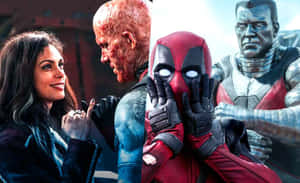 四個漫畫角色以動作姿勢呈現，包括 Deadpool 和一位深色頭髮的女性。 — 死侍 壁紙