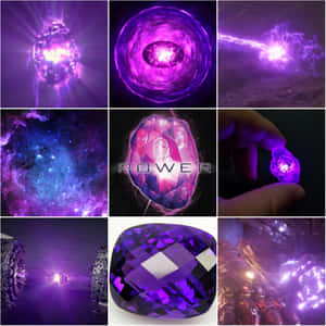 一幅由發光紫色水晶、星雲和能量爆發組成的拼貼畫，帶有power字樣。 — 奇幻藝術 壁紙