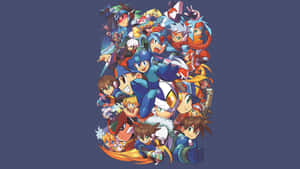Mega Man 和他的盟友在動態的動漫風格群像中。 — 洛克人 壁紙