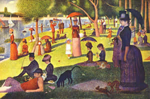 巴黎人在河邊公園享受陽光普照的一天，有帆船和樹木。 — 克麗奧佩特拉 壁紙