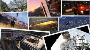 Grand Theft Auto V遊戲場景，包含汽車、直升機和角色，位於城市和山區環境中。 — 超跑 壁紙