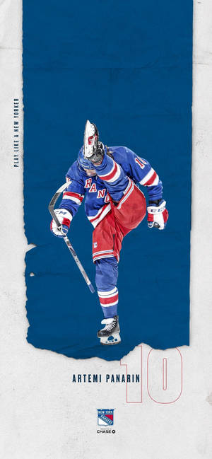 冰球運動員 Artemi Panarin 身穿 Rangers 制服，中步持棍。 — 運動 壁紙