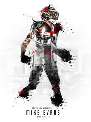 Mike Evans 坦帕灣海盜隊外接手 動作姿勢 水彩潑濺效果。 — NFL 美式足球 壁紙