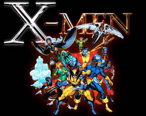 X-Men 超級英雄團隊以動態漫畫書姿勢搭配發光標題。 — 漫威復仇者聯盟 壁紙