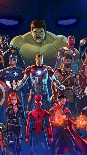 Marvel超級英雄，包括Hulk、Iron Man和Spider-Man，在宇宙場景中英勇地擺姿勢。 — 漫威復仇者聯盟 壁紙