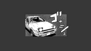 一輛白色跑車以漫畫風格高速行駛，帶有日本音效。 — 豐田 壁紙