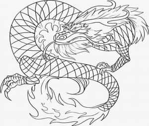 盤繞的龍插圖，帶有黑白火焰和鱗片圖案。 — 酷炫龍 壁紙