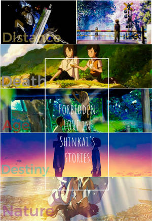 動漫拼貼畫，展示角色在自然和黃昏環境中的浪漫情感場景。 — OnePlus Pad 3 壁紙