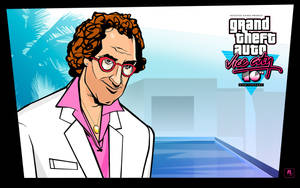 Grand Theft Auto Vice City 10th Anniversary 身穿白色西裝的角色在泳池邊 — 電玩遊戲 GIF 壁紙