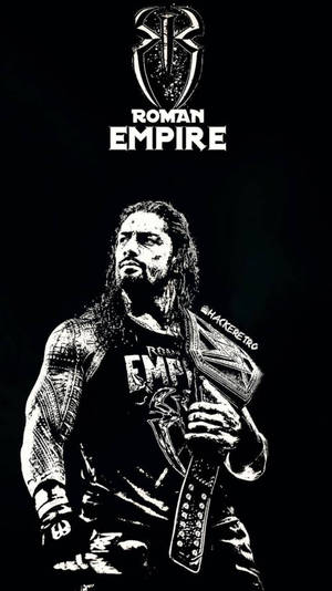 Roman Reigns 手持冠軍腰帶，上方有羅馬帝國標誌。 — 省電 壁紙