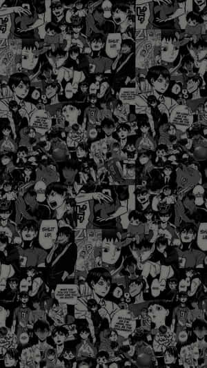 《排球少年！！》角色的黑白動漫拼貼畫，帶有對話氣泡。 — 排球少年 壁紙