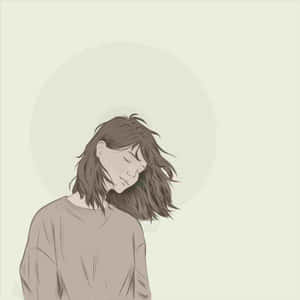 一個閉著眼睛、頭髮凌亂的人，看起來平靜而放鬆。 — 鉛筆素描 壁紙