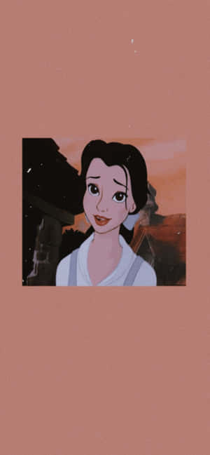 迪士尼《美女與野獸》中的貝兒在日落場景中微笑。 — iPhone 17 壁紙