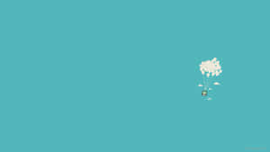 一間房子靠白色氣球在青綠色天空中向上飄浮。 — 2560x1440 壁紙