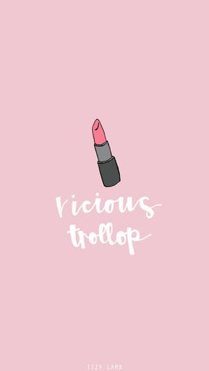 粉色唇膏插圖，粉色背景上有「vicious troll」文字。 — 插畫 iPhone 壁紙