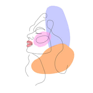 女性臉部的極簡線條藝術，帶有抽象色彩形狀。 — 博人 壁紙