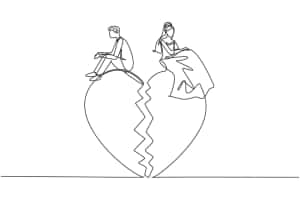 一男一女坐在破碎的心上，象徵分手。 — 愛情故事 壁紙
