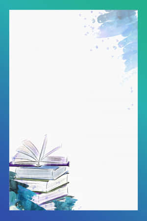 一堆書，其中一本在水彩藍色背景上打開。 — 閱讀 壁紙