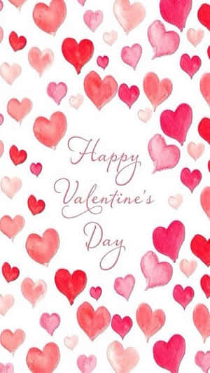 水彩心形配上Happy Valentine's Day文字，適合浪漫慶祝。 — 可愛情人節 壁紙