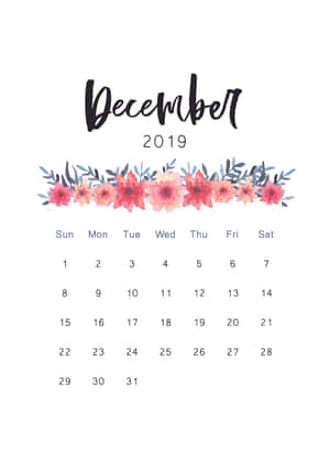 2019年12月月曆，水彩花卉設計 — OnePlus Pad 壁紙