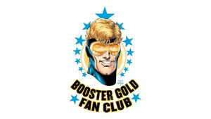Booster Gold超級英雄標誌，帶有藍色星星和粉絲俱樂部文字。 — 傳說對決英雄 壁紙
