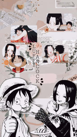 動漫拼貼畫， featuring One Piece角色、語錄和粉彩調的花朵。 — 動漫戰鬥 壁紙