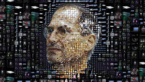 在黑色背景上用Apple產品圖標製作的Steve Jobs馬賽克。