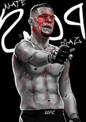 滿身鮮血的 UFC 拳手 Nate Diaz 在數位插圖中向前指。 — 終極格鬥冠軍賽 壁紙