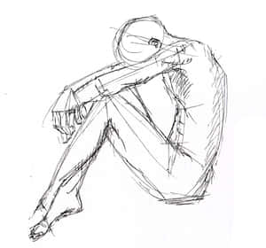 蜷縮成胎兒姿勢手持小物體的人物素描 — 藝術 壁紙