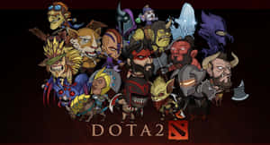 Dota 2遊戲標誌，帶有其色彩繽紛的Q版英雄角色。 — 傳說對決英雄 壁紙