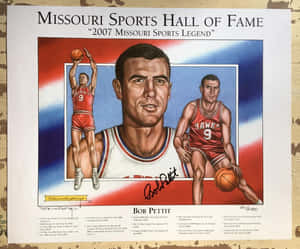 向Bob Pettit（2007年密蘇里體育名人堂傳奇）致敬的插畫，呈現三個持球動作姿勢。 — 運動 壁紙