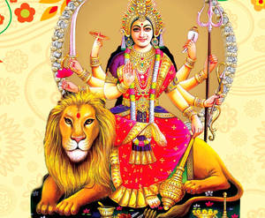 印度教女神杜爾迦騎著獅子，多手持武器。 — Maa Durga 壁紙